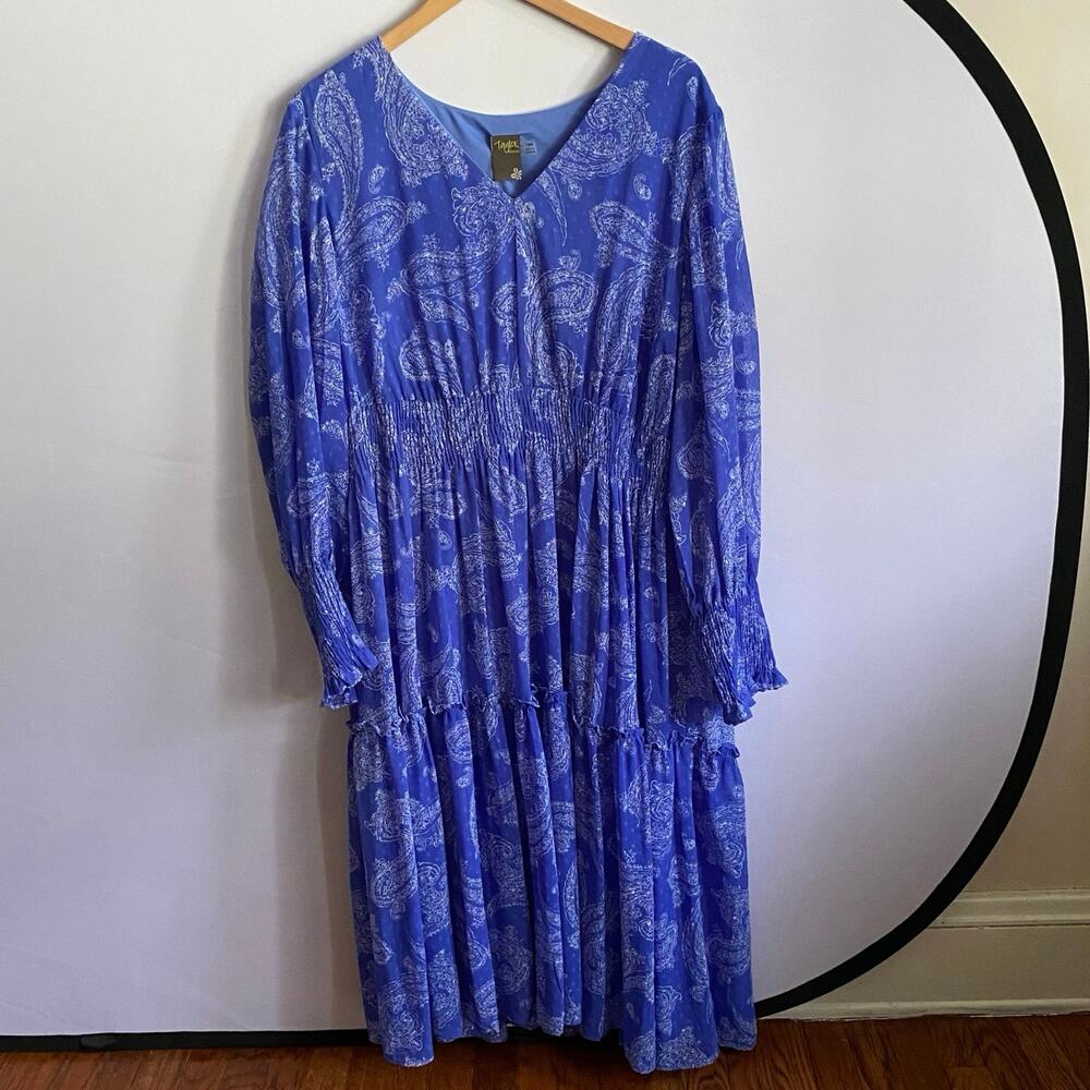Taylor Periwinkle Blue Paisley Tiered Maxi Dress Swiss Dot Boho 18W - Picture 10 of 17
